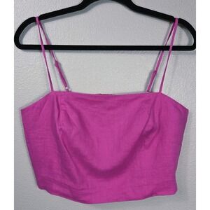 Boden Pink Linen Crop Cami Top Smocked Back Adjustable Straps US 10